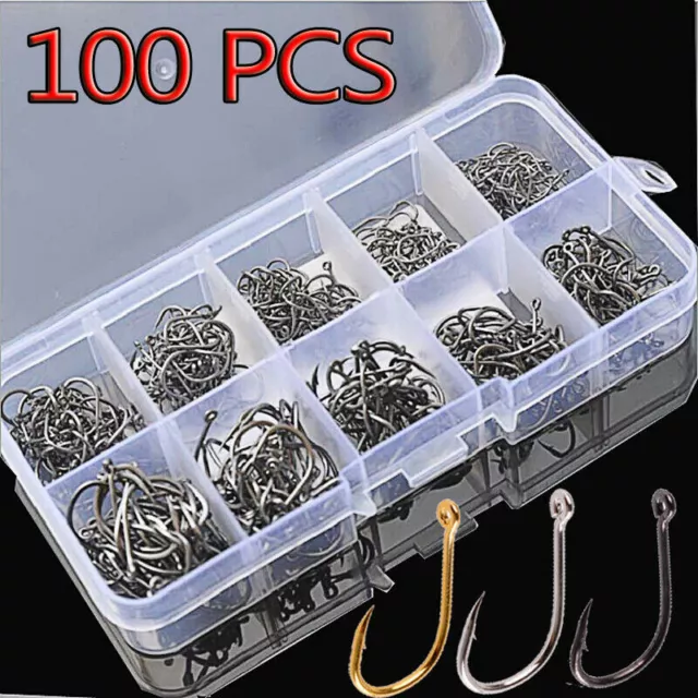 100 FISHING HOOKS-HOOK MIX SIZE COARSE CARP TACKLE SET BAIT-SEA-RIVER-Lakes-UK