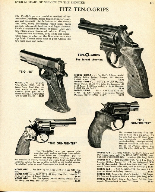 1970 PRINT AD of Fitz TenOGrips Revolver Grip Big 45, Gunfighter