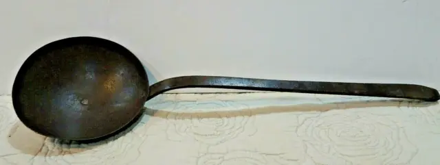 Antique Cast Iron Metal Cooking Ladle Spoon Early Primitive - 17.5" long