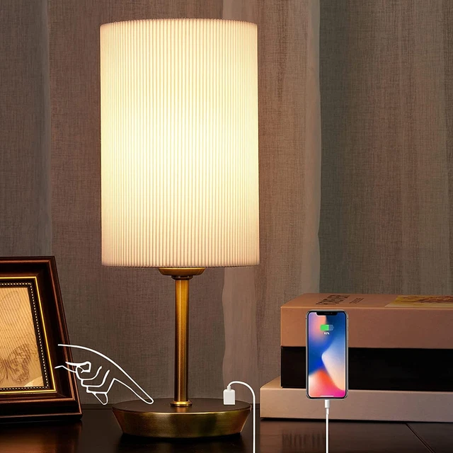 Lámparas táctiles de cabecera, lámpara de mesa USB regulable JIAWEN con 2 puertos de carga USB, M
