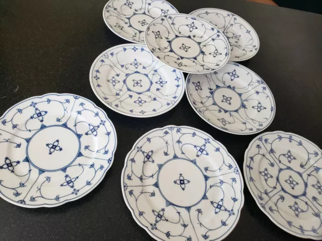 8 Antique Kalk Eisenberg Kahla  Blue Strawflower Salad Plates  Germany Side