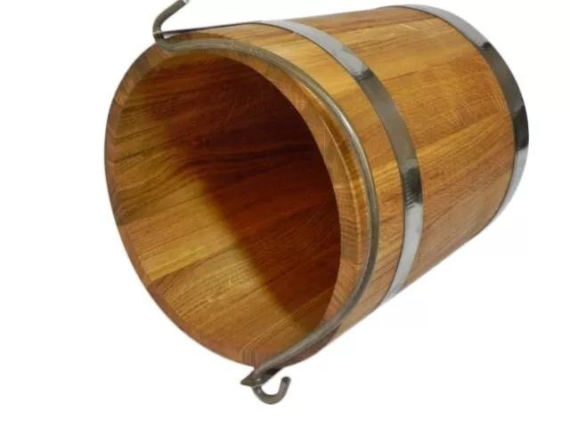 Big Wooden Bucket with metal rings and handle 12l - old style SOLID OAK WOOD 3