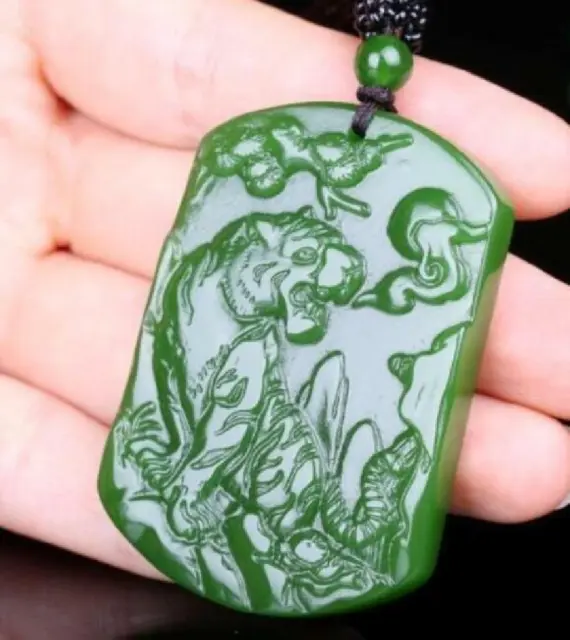Jade Pendant Necklace Tiger jewelry Amulet Jasper Green Natural jade