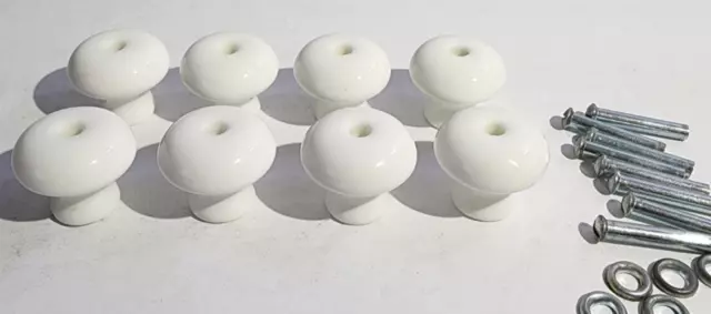 Vintage White Porcelain Cabinet Knobs Drawer Pulls Lot of 8