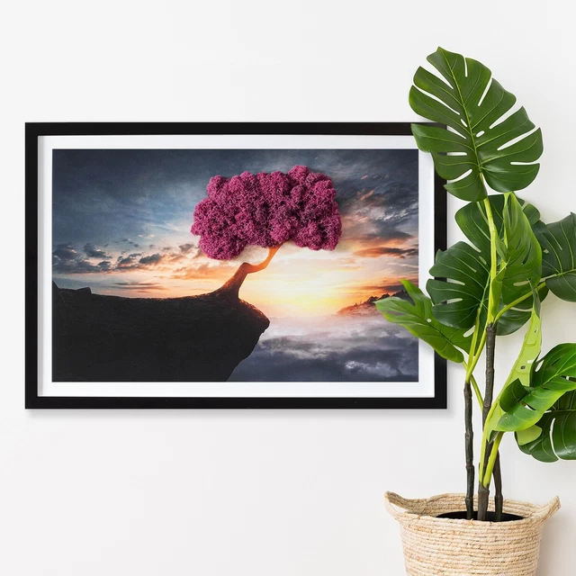 Arte Muschio Decorazione Murale Naturale Cornice MDF nero 60x40 cm- Albero