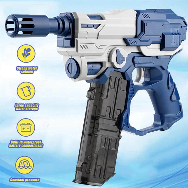 Wasserpistole Kinder Erwachsene Elektrische Wasserpistole Mit Automatischer Wasseraufnahme – 360 Ml, 8–10 M Reichweite, USB-Ladung, Blau
