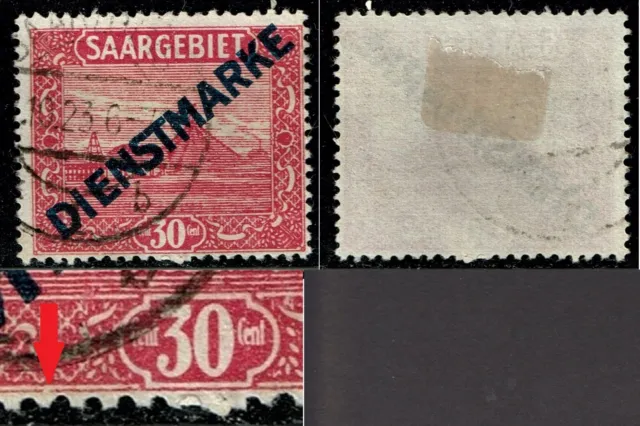 Saargebiet Dienst 1922 Mi.-Nr. 7 II PF Plattenfehler gestempelt. 