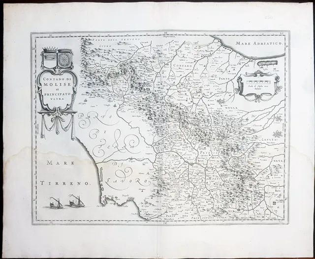 stampa antica mappa carta geografica joan blaeu 1637 Benevento Contado Molise