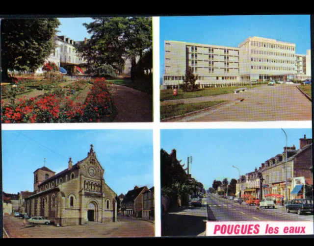 POUGUES-les-EAUX (58) CITROEN 2CV aux COMMERCES, REFUGE des CHEMINOTS & CHURCH
