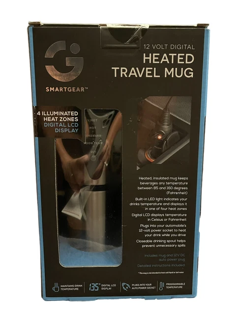 SMARTGEAR 12 Volt Digital HEATED TRAVEL MUG Auto Coffee STAINLESS NIB XMAS GIFT