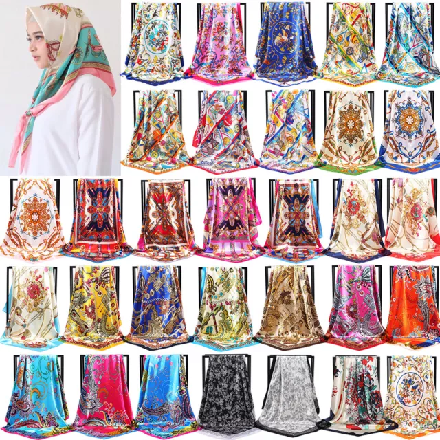 Fashion Womens Printed Hijab Scarf Silk-Satin Square Head Shawl Scarves 35"*35"