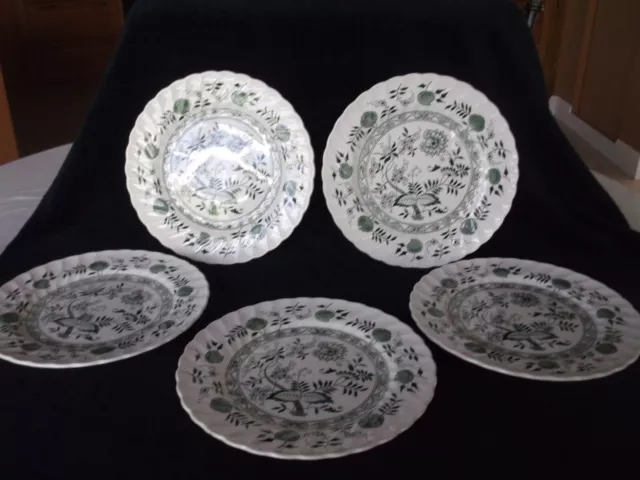 Old Vienna Wood & Sons Ironstone GREEN Onion 10" Dinner Plates - 5 Available