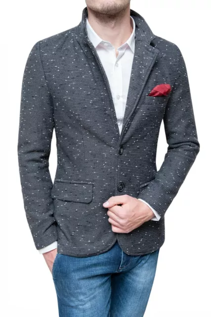 Giacca Blazer uomo invernale slim fit grigio Tweed elegante taglia S M L XL XXL