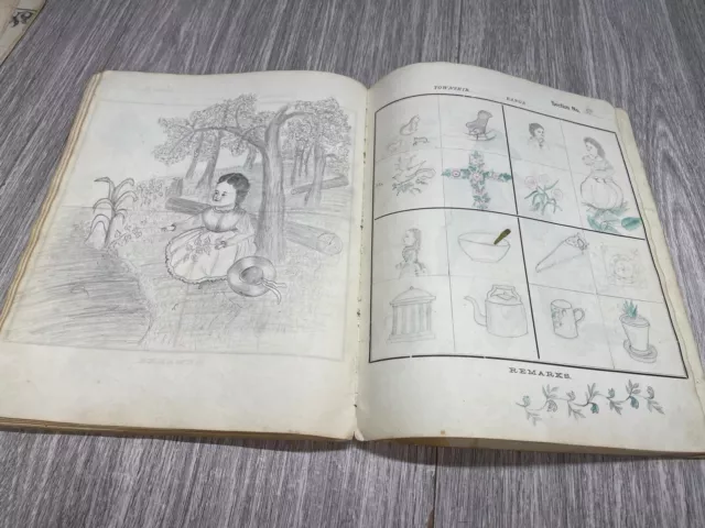 Late 1800's Drawing Book lots of hand drawings and pencil drawings see pics