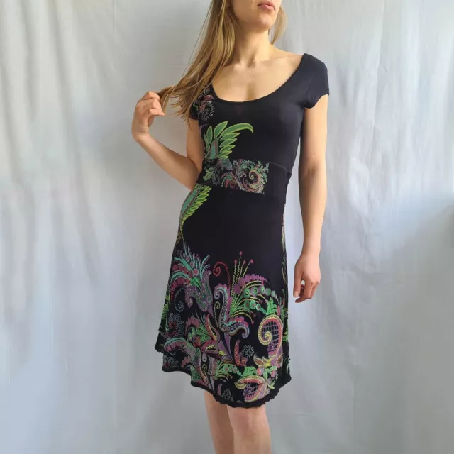 Desigual Abito da donna Taglia M A-Line Midi Floreale Manica corta Nero