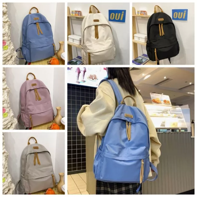 Solid Color Backpack Waterproof Nylon School Bag Travel Canvas Shoulders Bag