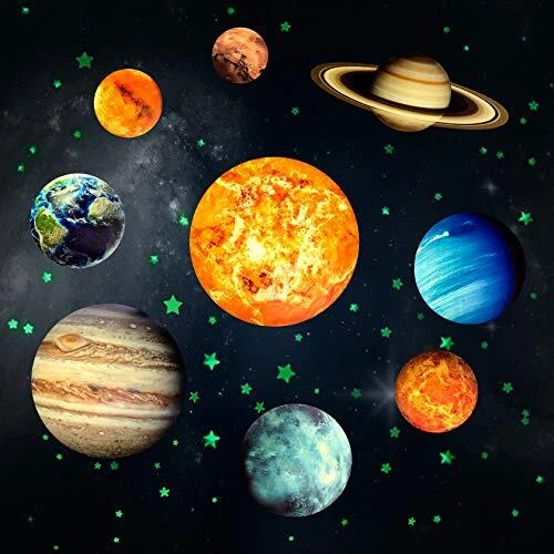 Yosemy Autocollants Lumineux 9pcs Planètes Étoiles Lumineuses Système Solaire...