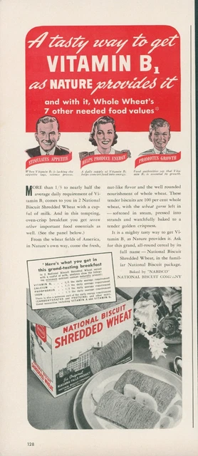 1941 Nabisco Shredded Wheat National Biscuit Box Bowl Banana Vintage Print Ad L4