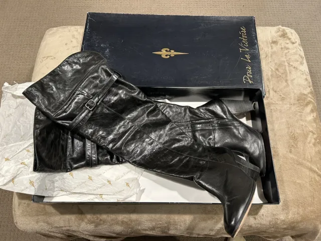 Pour La Victoire Kyler Black Napa Leather Over The Knee Thigh High Boots SZ 10