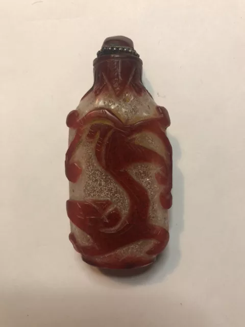 Snuff bottle tabatière en verre Overlay  XIXe Antique Chine China 7,8 cm Asie