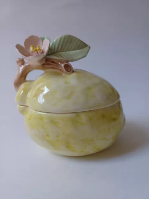 Vintage fitz and floyd Japan Ceramic Lemon Shaped Jam or sugar bowl Jar w flower