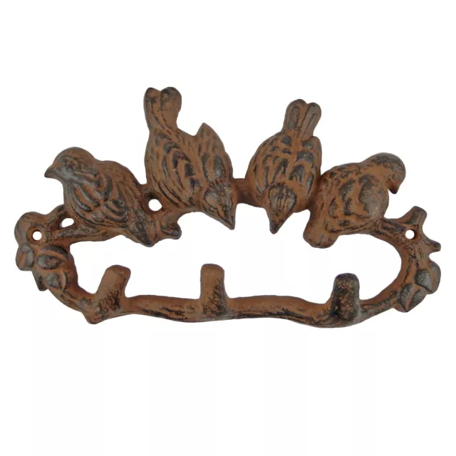 Birds Perched on Branch Triple Wall Hook Key Towel Coat Rack Rustic Brown Sturdy