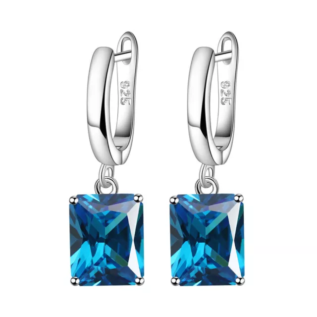 925 Sterling Silver Square Blue Crystal Necklace Earrings Ring Women Jewelry Set 3