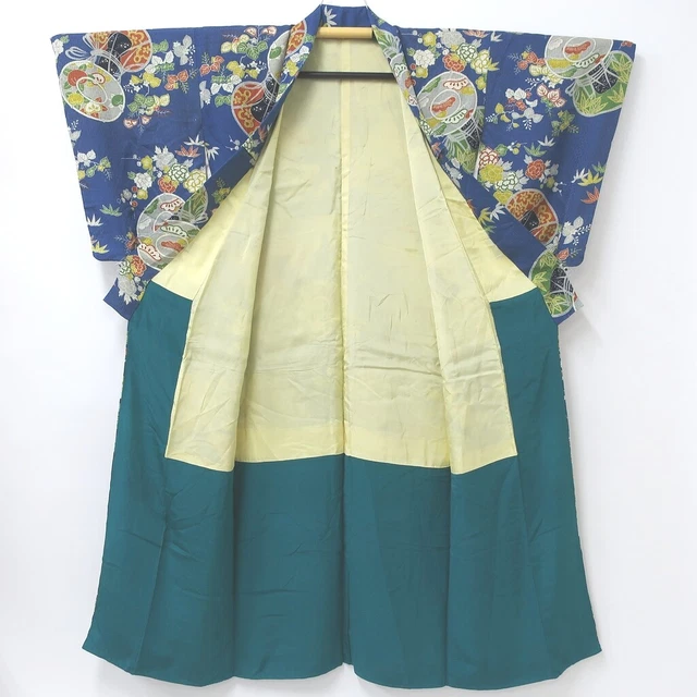 8918B4 Silk Vintage Japanese Kimono Robe Dress Tsuzumi Peony Rinzu 3