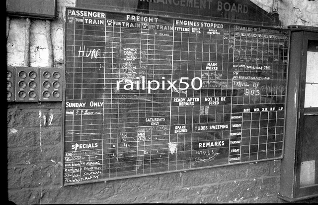 ORIGINAL RAILWAY NEGATIVE. JW10.13 Sowerby Bridge engine shed. Roster ...