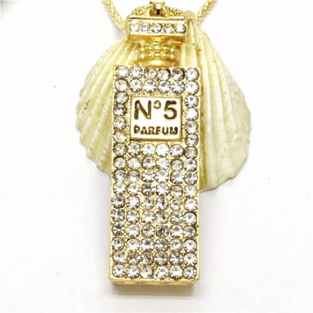 Hot Fashion Lady White Bling Perfume Bottle Crystal Pendant Women Necklace