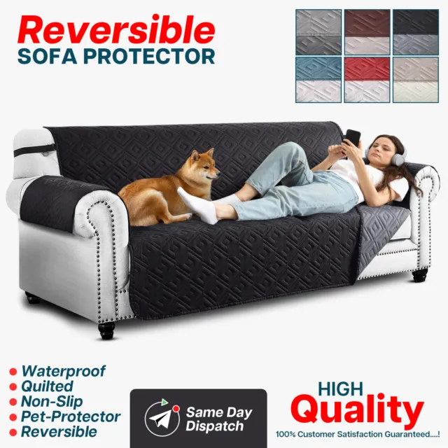 Quilted Waterproof Sofa Slip Cover 3 Seater Furniture Pet Protector Throw Covers