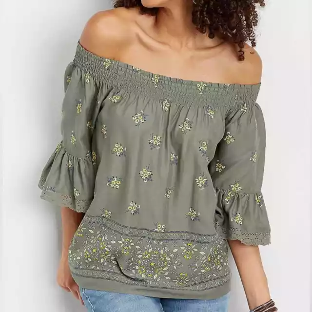 New with tags Maurice’s Sage green floral print elastic off shoulder blouse L