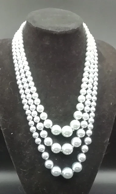 Collier Vintage En Perles De Verre Bleu - 5 Rangs - Bijou Ancien Parisien - Occasion