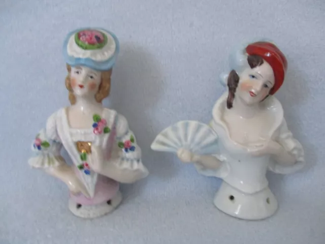 Vintage 3” Porcelain Half 1/2 Dolls, Pincushion - Germany - Set of 2