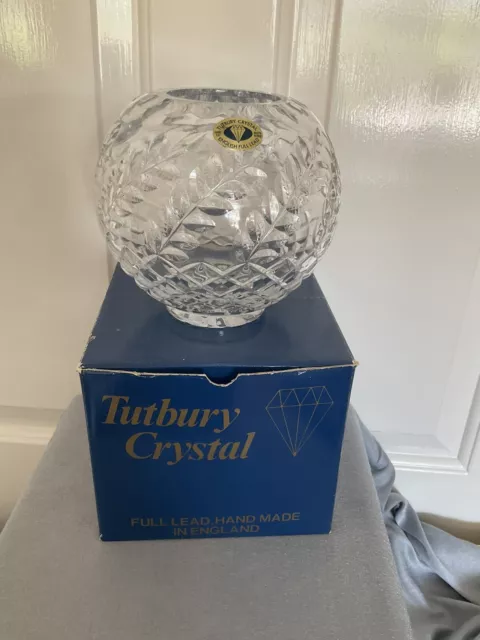 Small Tutbury Lead Crystal Cut Glass Witch Globe / Vase / Bowl 5.5" High Boxed