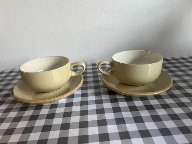 2 Denby Linen cups saucers coffee tea breakfast