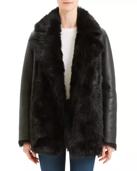 NWT THEORY TOSCANA REVERSIBLE BLACK ITALIAN SHEARLING COAT £2495 sz M / UK12-14