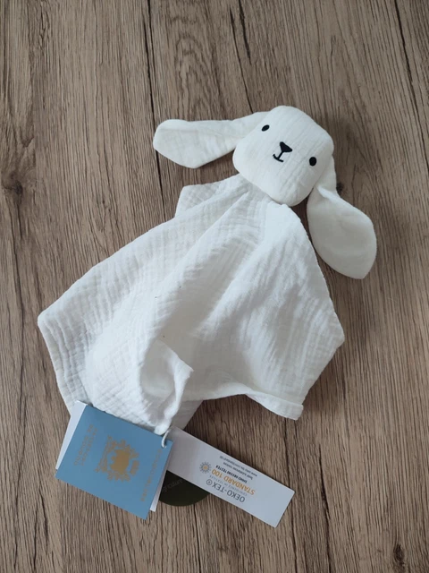Doudou plat Lapin Mouton lange blanc noir BOUT'CHOU MONOPRIX etat neuf