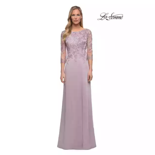 La Femme NWOT 29251 3/4 Sleeve Lace Column Skirt Long Gown Light Mauve Size 2 2