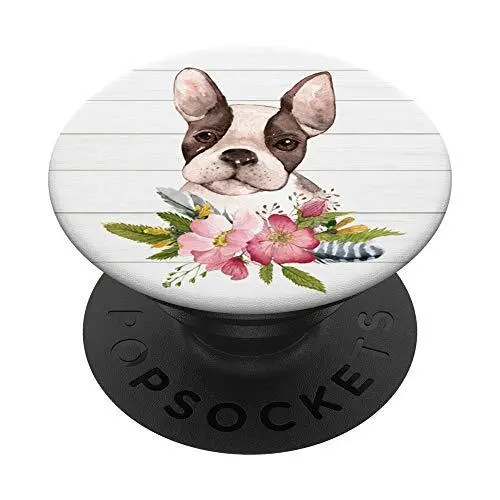 Cute Boston Terrier Dog Lover Flowers Drawing Art Fits PopGrip: Swapp