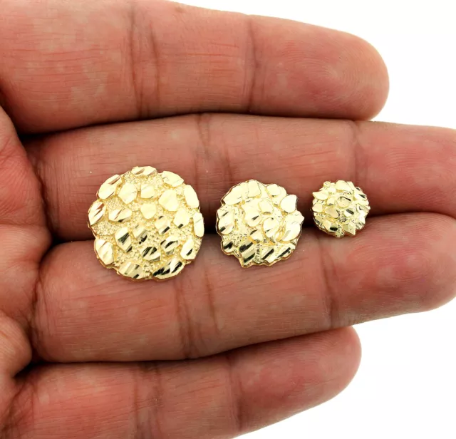 Men's Women's Kid's 10K Solid Yellow Gold Diamond Cut Round Nugget Stud Earrings