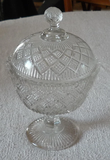 Ancienne Coupe Bonbonnière En Verre - Sucrier Avec Couvercle à Fleur - Dépoli