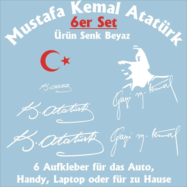 Adesivo Atatürk Mustafa Kemal Turchia, Firma, 15x5 Cm, Per Auto, Personalizzabile Nero/bianco