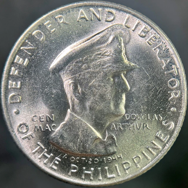 PHILIPPINES. 1947, 50 Centavos, Silver - General MacArthur, cGt