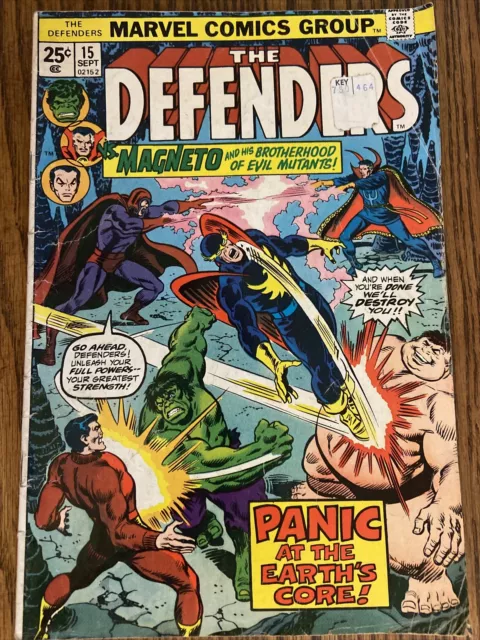 Sept 1974 Issue THE DEFENDERS #15 MAGNETO COVER! BRONZE AGE MARVEL COMICS