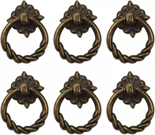 6Pcs Vintage Bronze Drop Ring Knobs Pulls Handles for Dresser Drawer Antique Dra