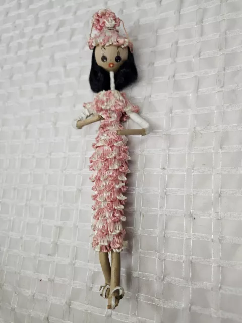 Vintage MABU DOLL Pink & White Dress, Mid Century Modern 60s Swiss Made 8" Tall