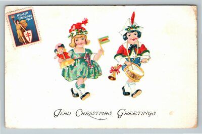 Postcard~ Children~ Glad Christmas Greetings~ Healthy Christmas 1924 Stamp~C442