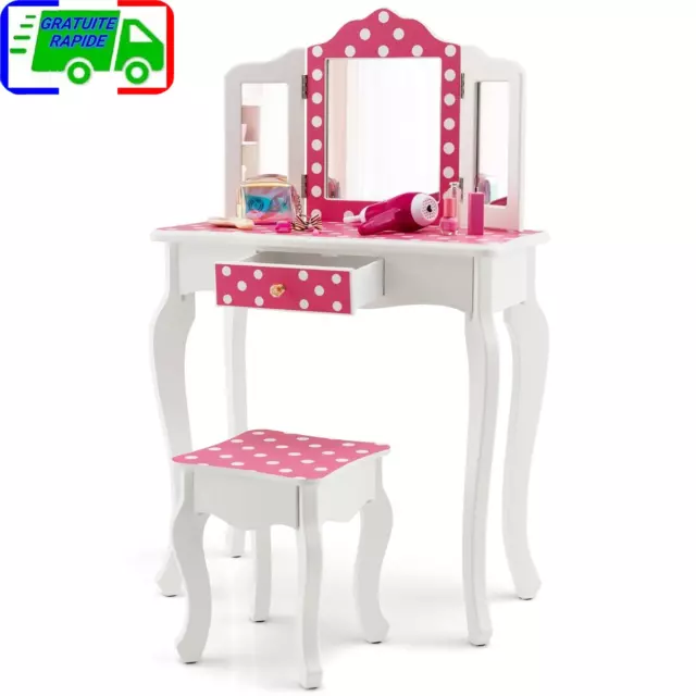 Coiffeuse Enfant avec Chaise et Miroir en Forme Lapin Table de