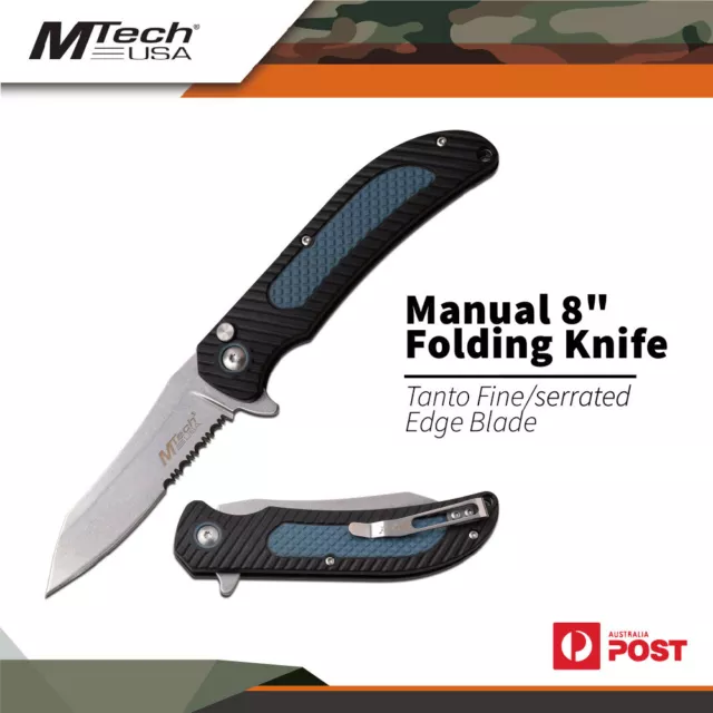 Mtech Manual 8 Inch Folding Knife Fixed Blade  Fine/serrated Edge Blade Mt-1041b